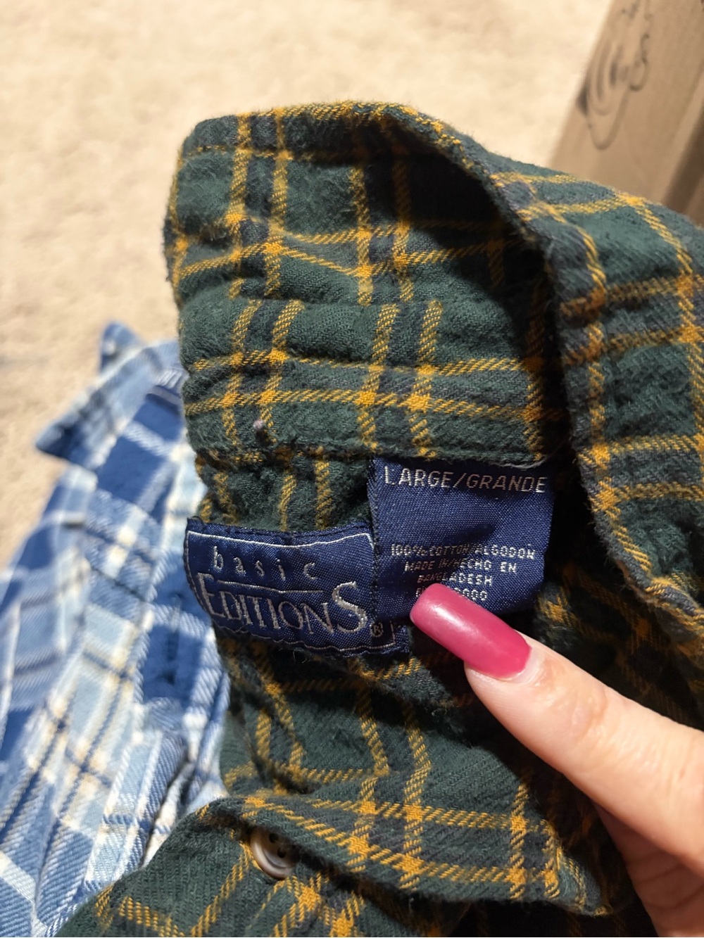 2- Green Plaid/blue checkered Buttonups - Picture 4 of 5